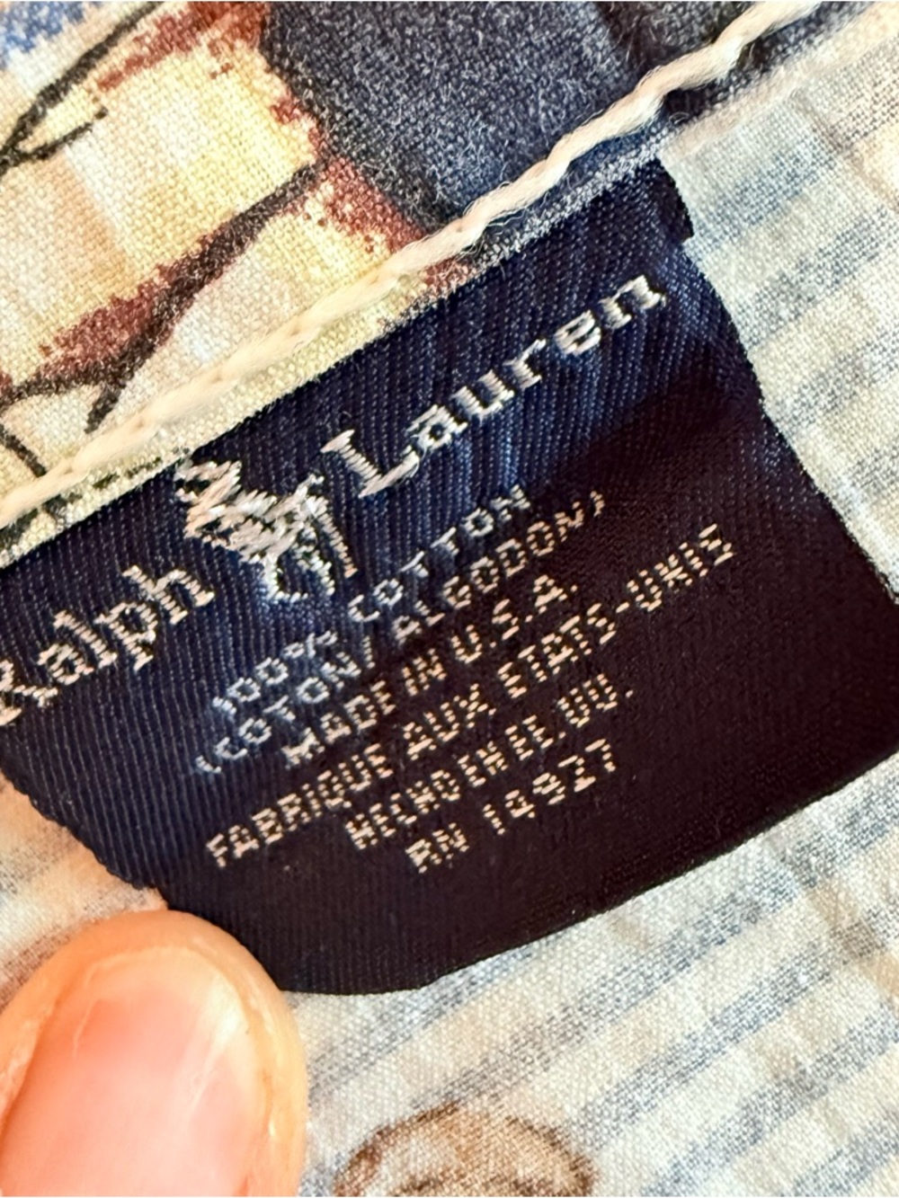 Vintage Ralph Lauren Polo Bear Full Flat Sheet 2 Pillowcases Blue Stripe USA 90s - Picture 8 of 11